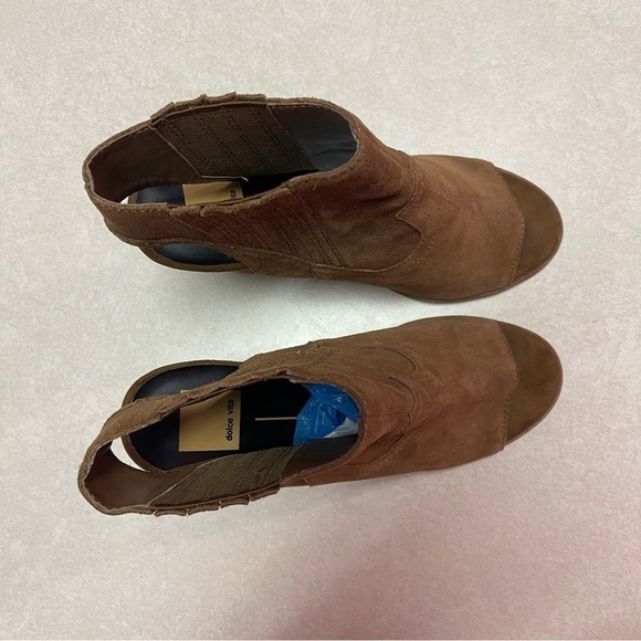 Dolce Vita Peep Toe Open Back Block Heel Brown Suede Leather Booties size 9.5 - Picture 7 of 7